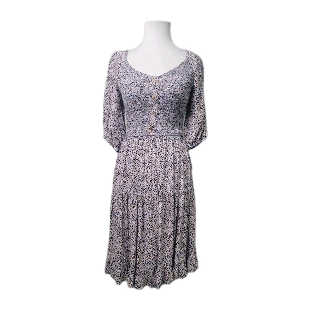 Jopna Smocked Puff Sleeve Dress Size SMALL Multi color Rayon